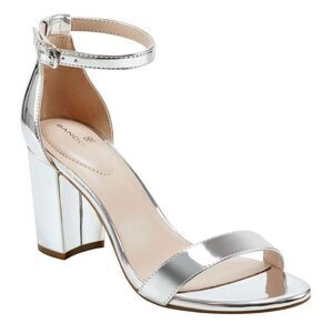 Bandolino Sandals Womens Size 9 Silver Open Toe Ankle Strap Block Dress Heels